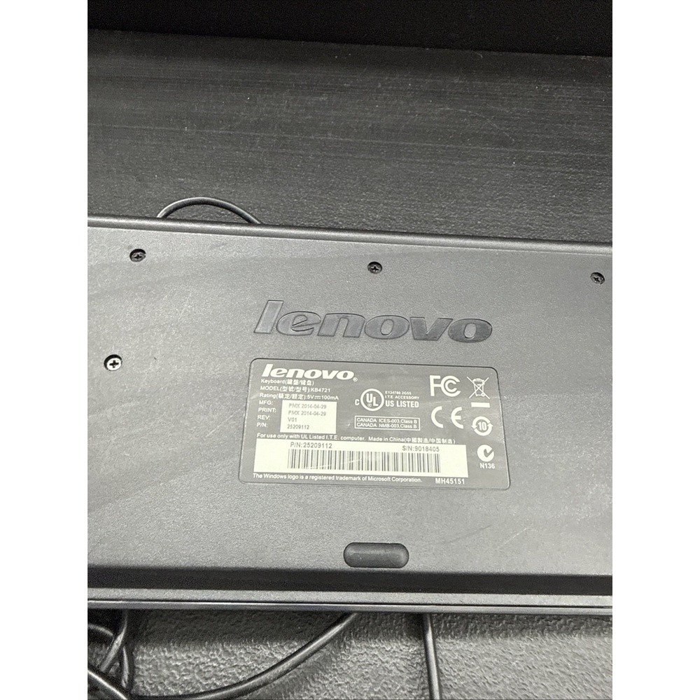 Lenovo - USB Keyboard (Black Desktop Wired Keypad) Model KB4721 , P/N 25209112